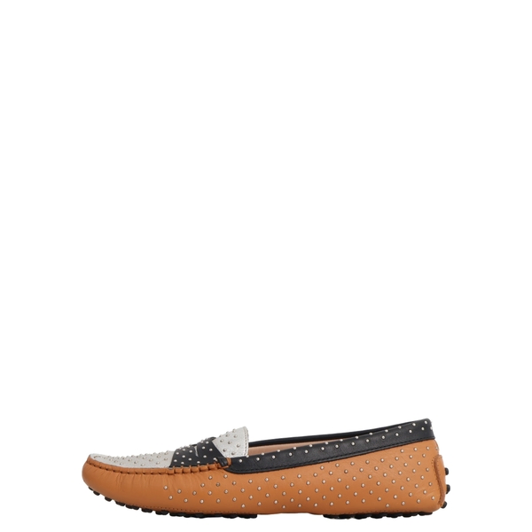 Leather Studded Loafers Silver/Brown