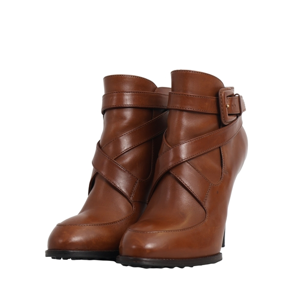 Leather Buckle Ankle Boots Tan