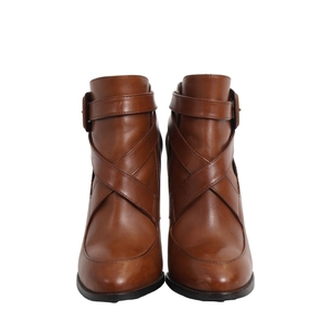 Leather Buckle Ankle Boots Tan, view 3