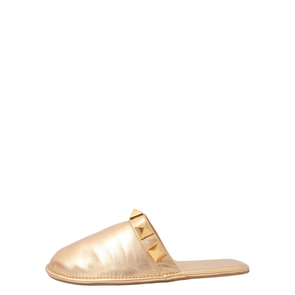 Leather Roman Stud Flat Mules Metallic Gold