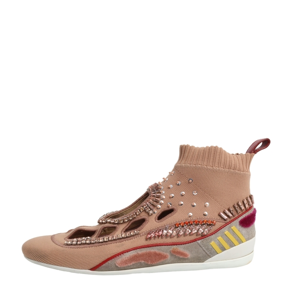 Elastic Crystal Embellished Cutout Sneakers Pink