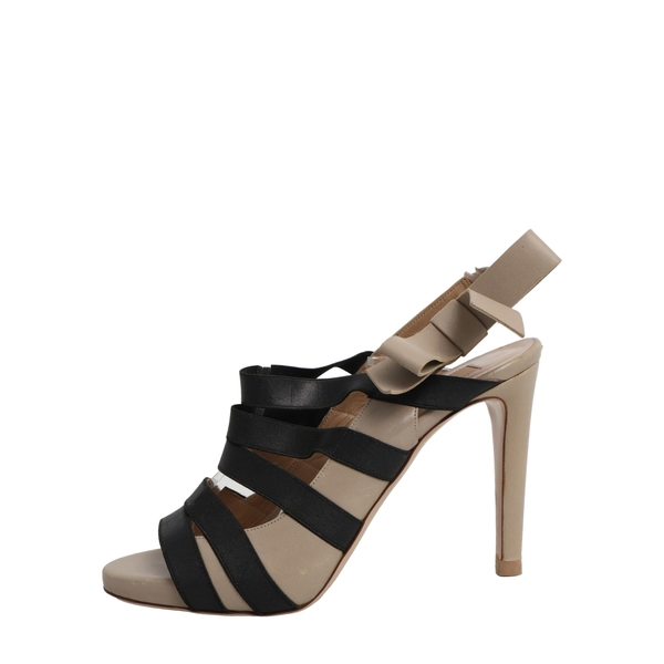 Leather/Elastic Strappy Sandals Grey/Black