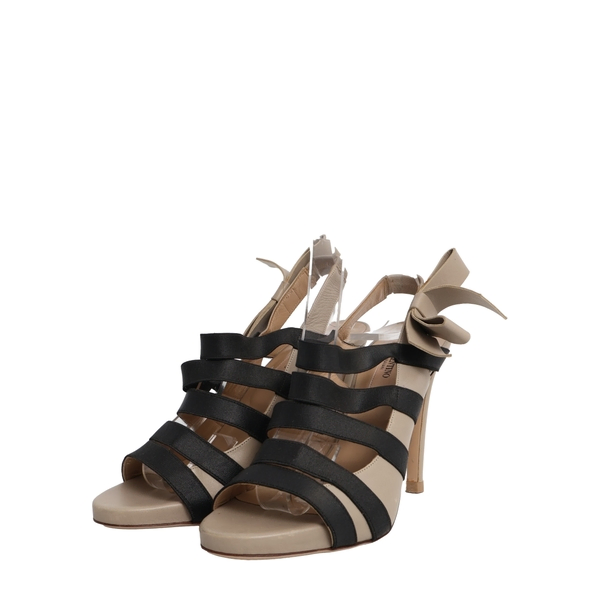 Leather/Elastic Strappy Sandals Grey/Black