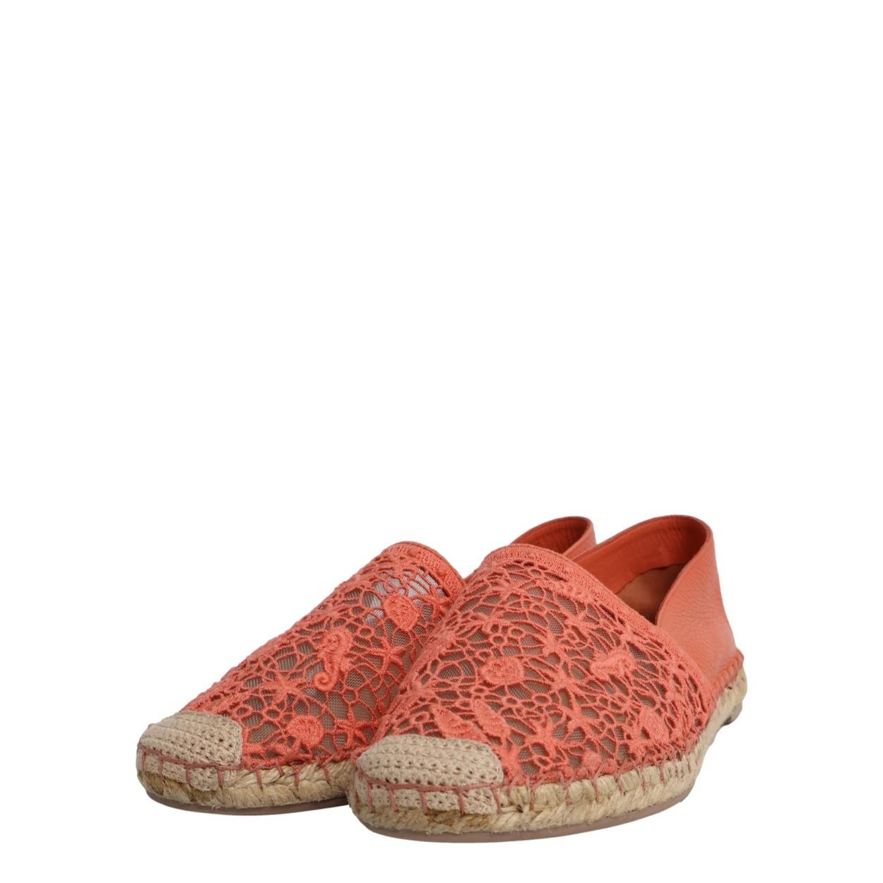VALENTINO レースエスパドリーユ VALENTINO Lace/Leather Espadrilles Orange | Luxity