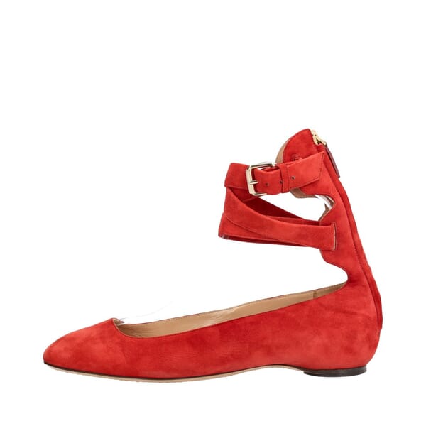 Suede Ankle Wrap Ballet Flats Red