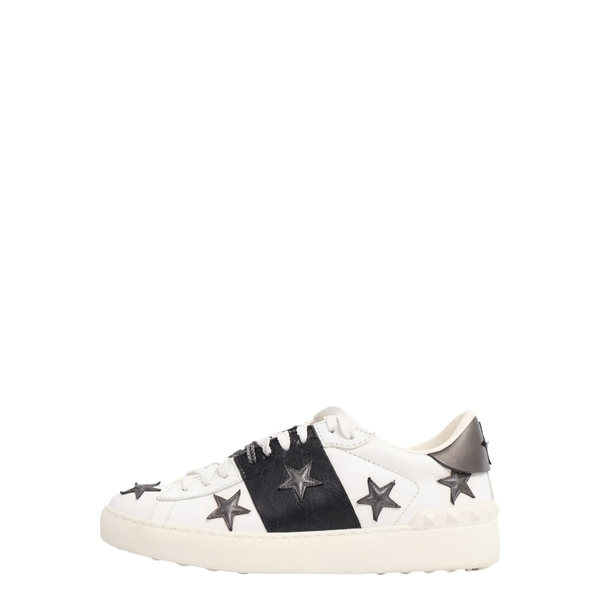 Leather Rockstud Star Embroidered Sneakers White/Black