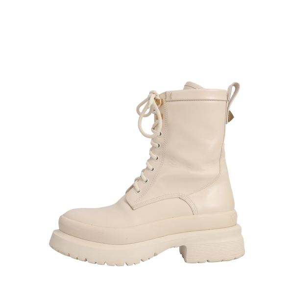 GARAVANI Leather Roman Stud Combat Boots Cream