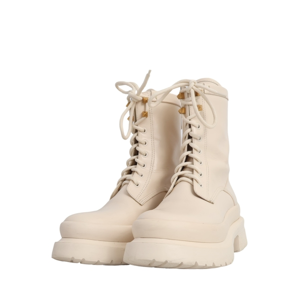 GARAVANI Leather Roman Stud Combat Boots Cream