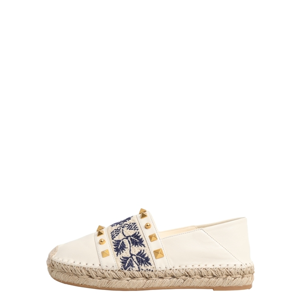 Leather Embroidered County Espadrilles White