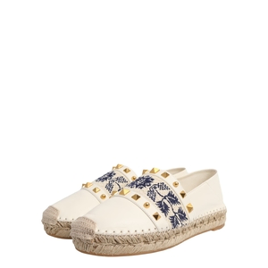 Leather Embroidered County Espadrilles White