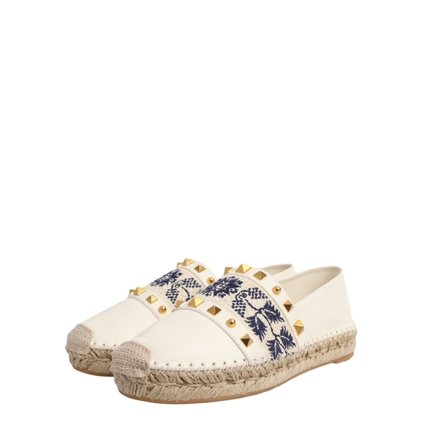 Leather Embroidered County Espadrilles White