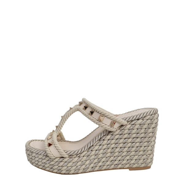 Leather/Rope Rockstud Torchon Wedge Espadrilles Ivory