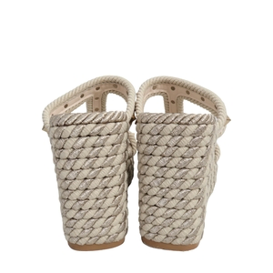 Leather/Rope Rockstud Torchon Wedge Espadrilles Ivory, view 4