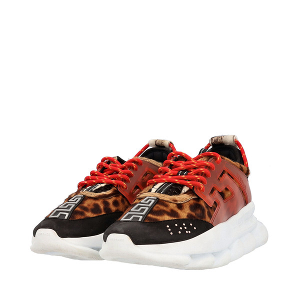 VERSACE Pony Hair Chain Reaction Sneakers Leopard Print | Luxity