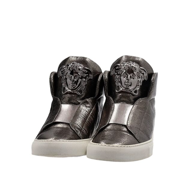 Leather Palazzo High Top Sneakers Metallic Grey
