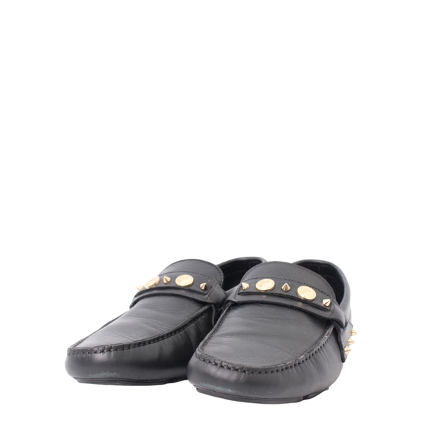 Leather Studded Driver Loafers Black