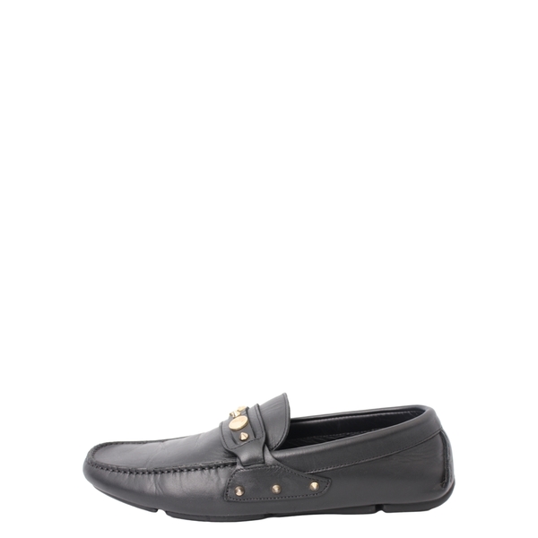 Leather Studded Driver Loafers Black