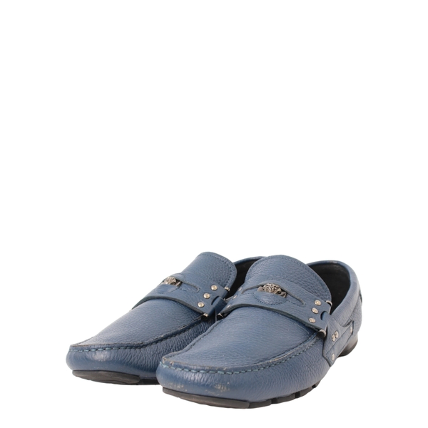 Leather Medusa Biggie Driver Loafers Blue