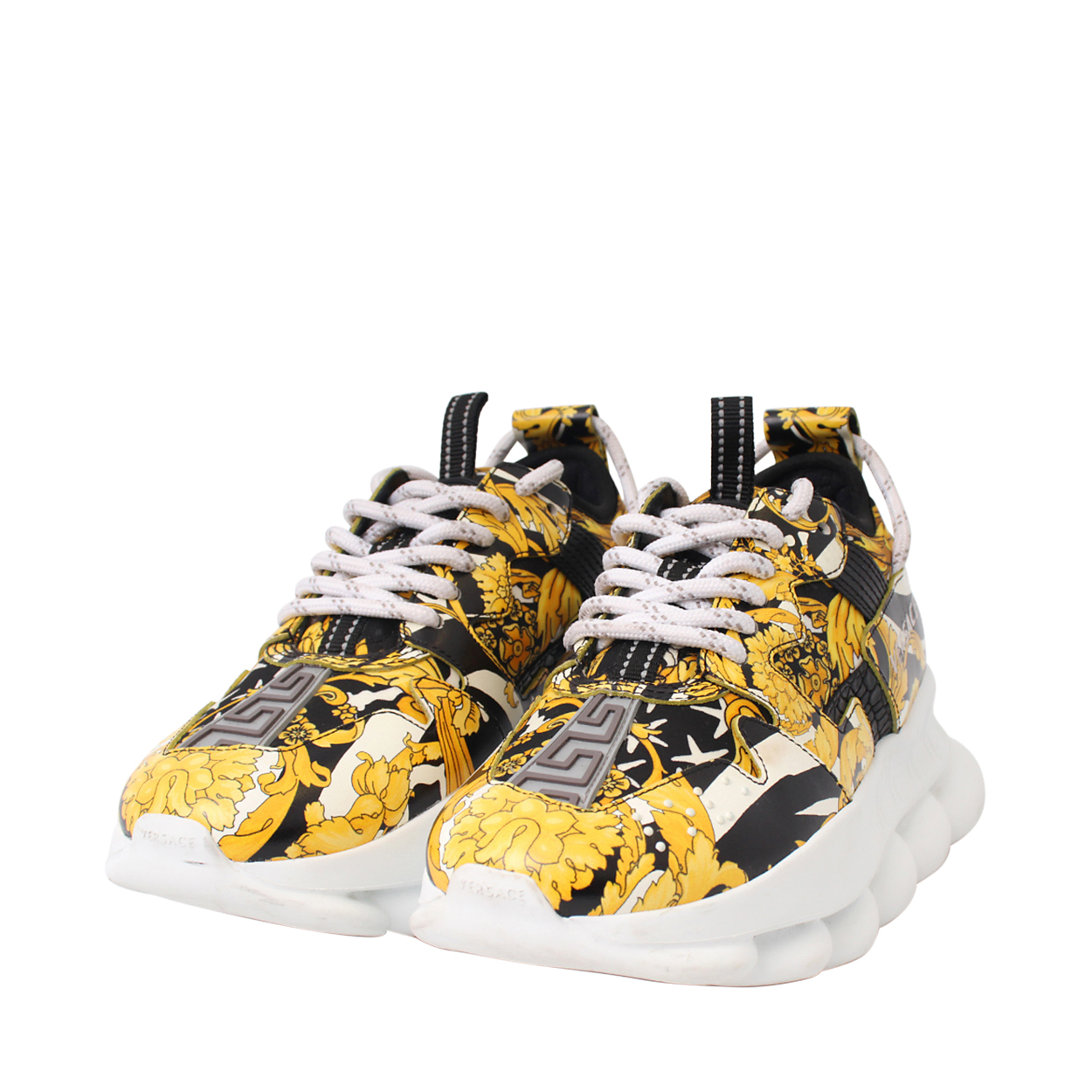 VERSACE Leather Barocco Chain Reaction Sneakers Yellow/Black | Luxity