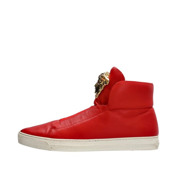 Leather Medusa High Top Sneakers Red