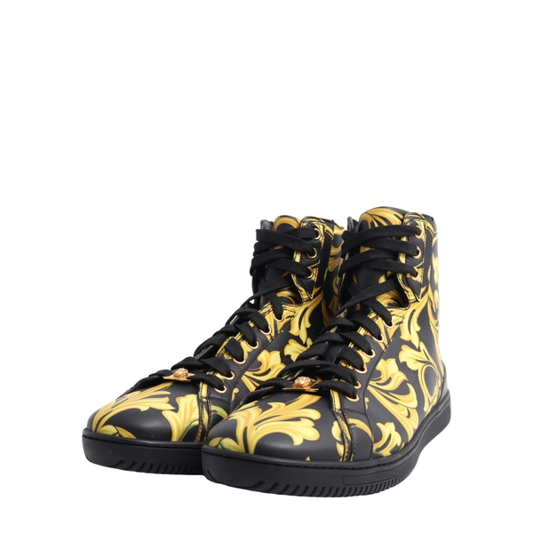 Leather Barocco High Top Sneakers Black/Yellow