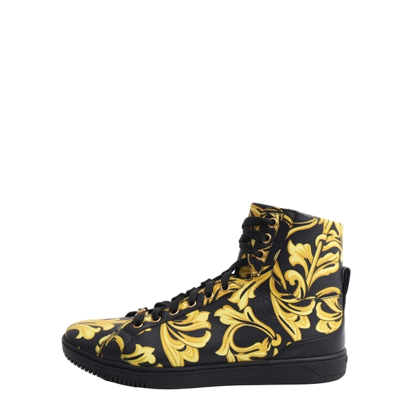 Leather Barocco High Top Sneakers Black/Yellow