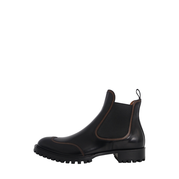 Polished Leather Greca Chelsea Boots Black