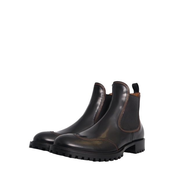 Polished Leather Greca Chelsea Boots Black
