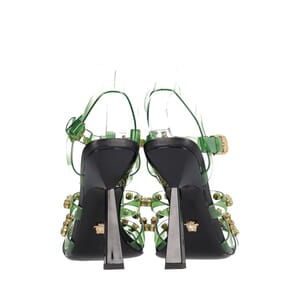 Pvc Medusa Embellished Caged Sandals Green, view 4