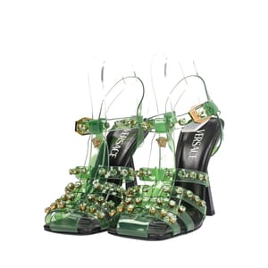 Pvc Medusa Embellished Caged Sandals Green