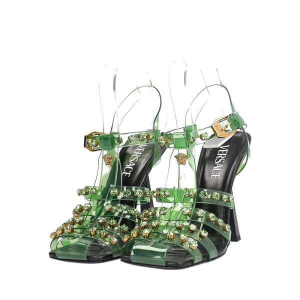 Pvc Medusa Embellished Caged Sandals Green