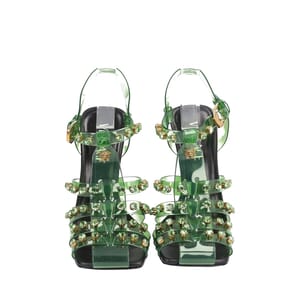 Pvc Medusa Embellished Caged Sandals Green, view 3