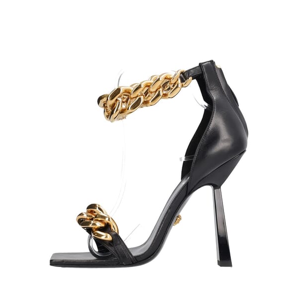 Leather Chain Link Sandals Black