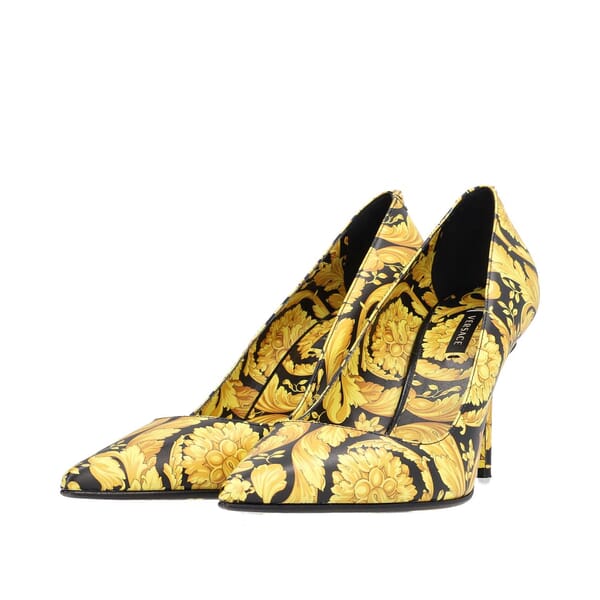 Leather Barocco Print Medusa Pumps Black/Yellow