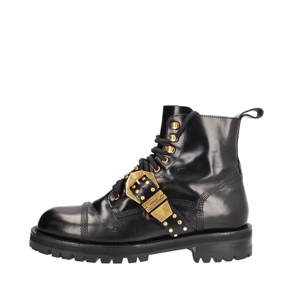 Leather Medusa Insignia Combat Boots Black
