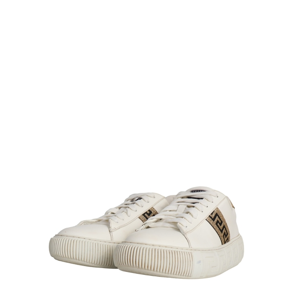 Leather Greca Sneakers White/Gold