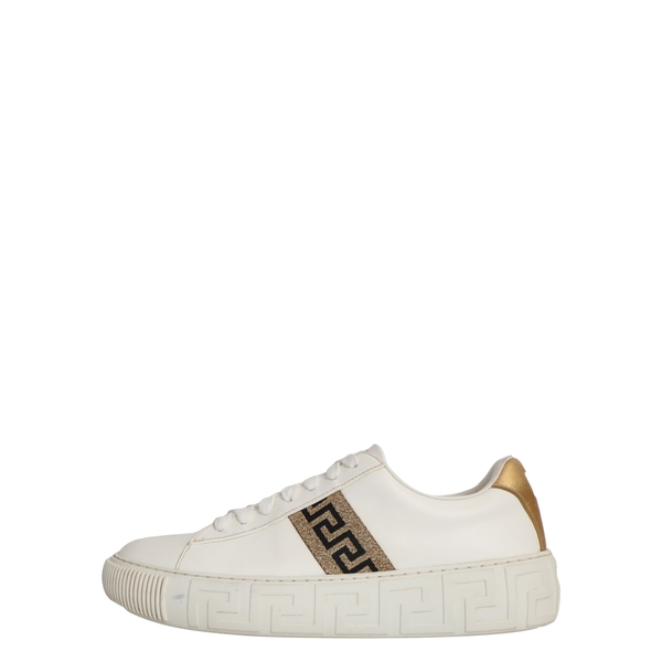 Leather Greca Sneakers White/Gold