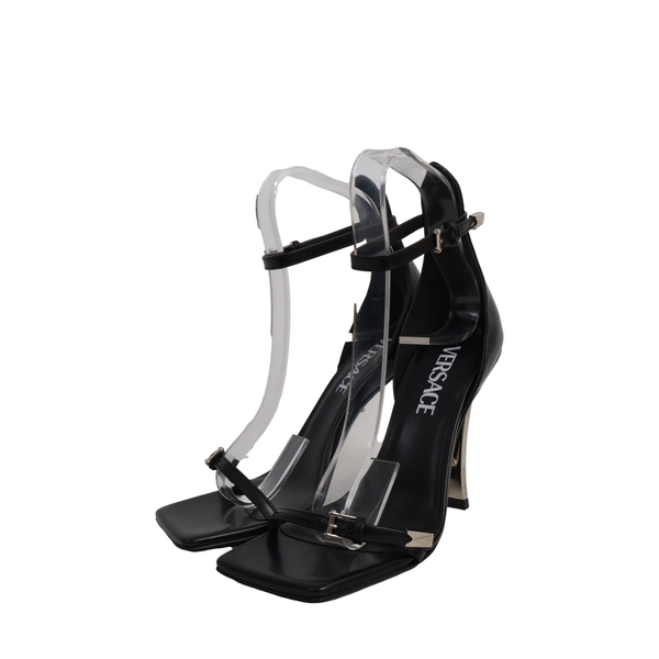 Glazed Leather Pin Point Sandals Black