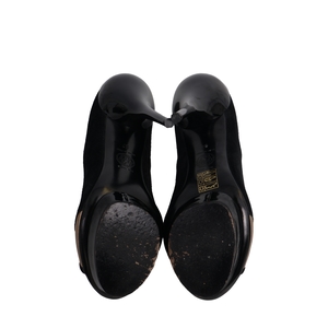 Suede/Leather Open Toe Platform Pumps Black/Gold, view 5