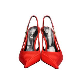 Satin Medusa Corset Slingback Pumps Red, view 3