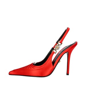 Satin Medusa Corset Slingback Pumps Red, view 2