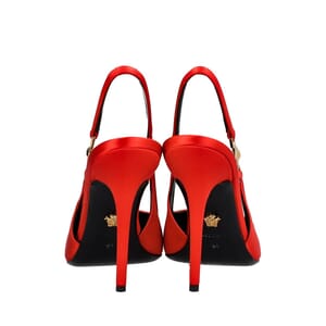 Satin Medusa Corset Slingback Pumps Red, view 4