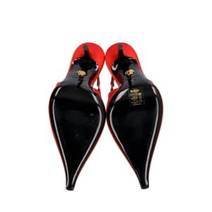 Satin Medusa Corset Slingback Pumps Red, view 5