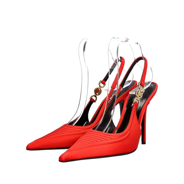 Satin Medusa Corset Slingback Pumps Red