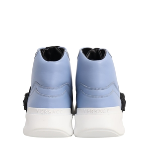 Leather Medusa High Top Sneakers Blue/Black, view 4