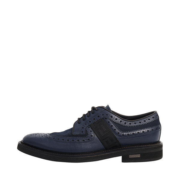 Leather/Canvas Greca Lace Up Derby Shoes Navy