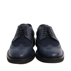 Leather/Canvas Greca Lace Up Derby Shoes Navy, view 3