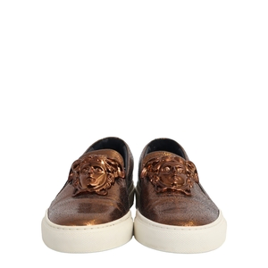 Aged Leather Medusa Slip On Sneakers Metallic Bronze, view 3