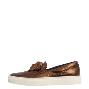 Aged Leather Medusa Slip On Sneakers Metallic Bronze, view 2