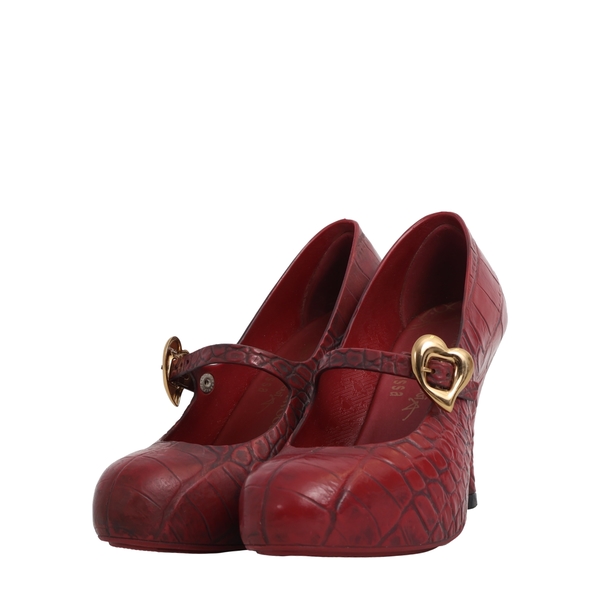 x MELISSA Croc Embossed Melflex Mary Jane Heels Red/Burgundy